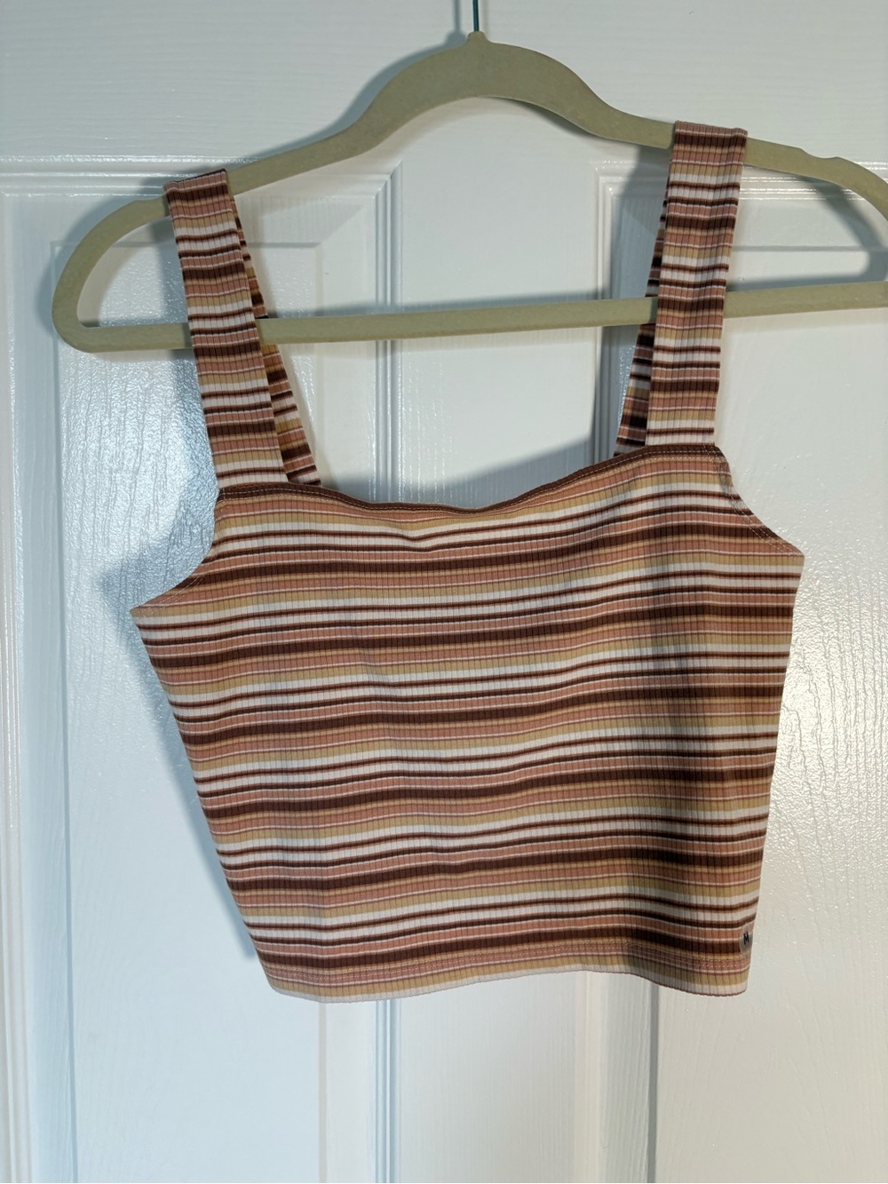 American Eagle Outfitters Ribbed Striped Crop Tank - Brown, Cream, Pink
